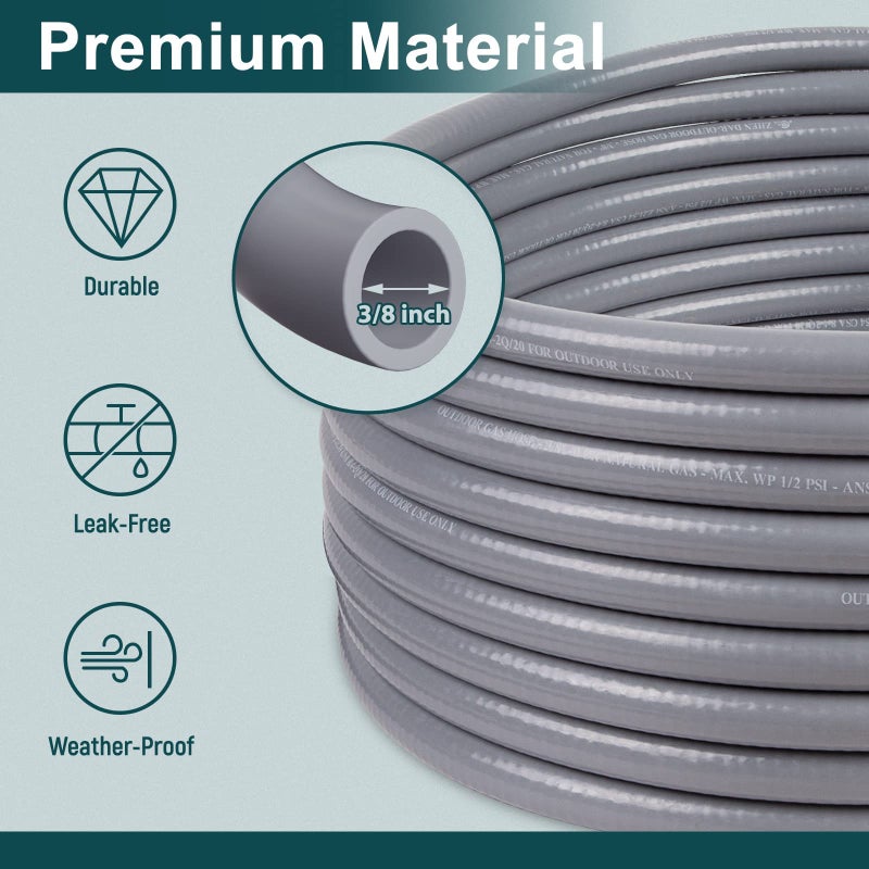 GASPRO 36 FT 3/8" ID Natural Gas Hose, Low Pressure LPG Hose with Quick Connect, for Weber, Char-broil, Pizza Oven, Patio Heater and More - Image 5